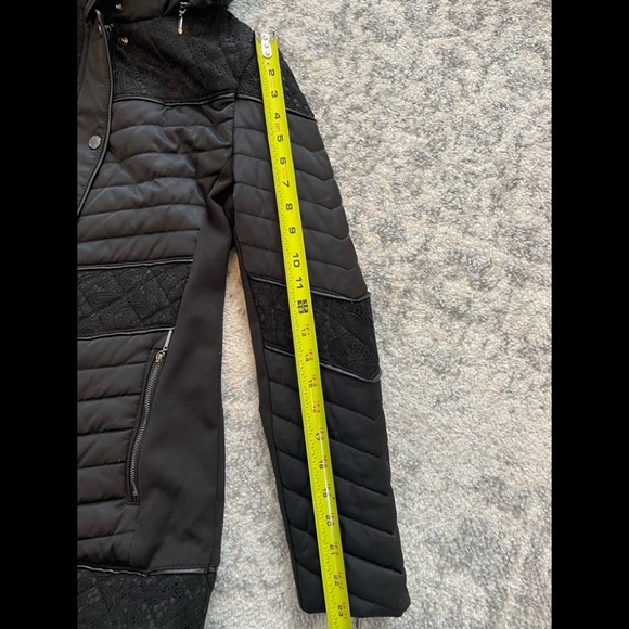 WHBM Quilted Black Insulated Winter Coat with Lace Detail, Down-Filled - Picture 12 of 12